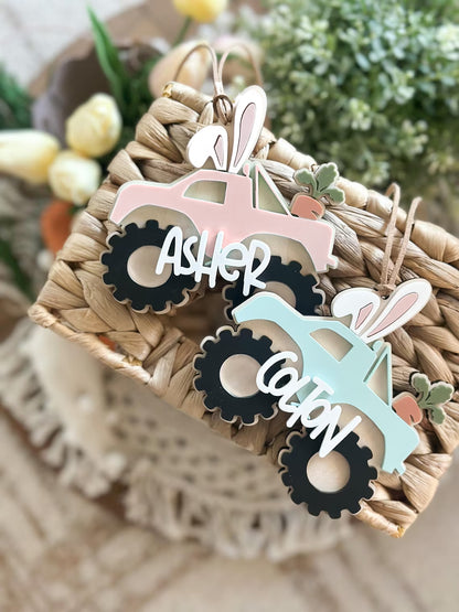 Personalized Easter Basket Bunny Truck Tag for Kids