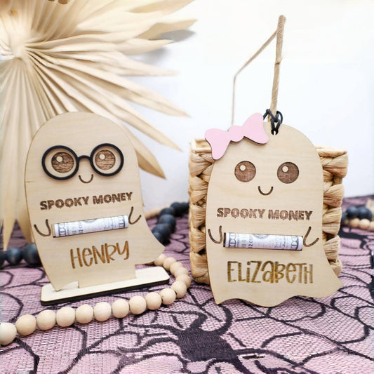 Personalized Halloween Wooden Tag | Boo Basket Name Tag & Money Holder