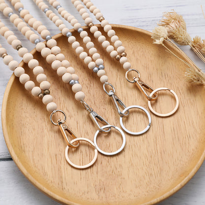 Personalized White & Wood Name Lanyard – Neutral Teacher Gift