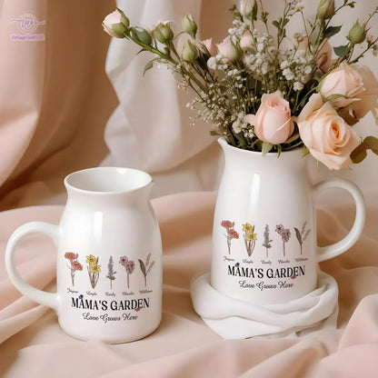 Personalized Birth Flowers Vase - Custom Family Names Vase/Pot/Mug, Plant Lover Gift