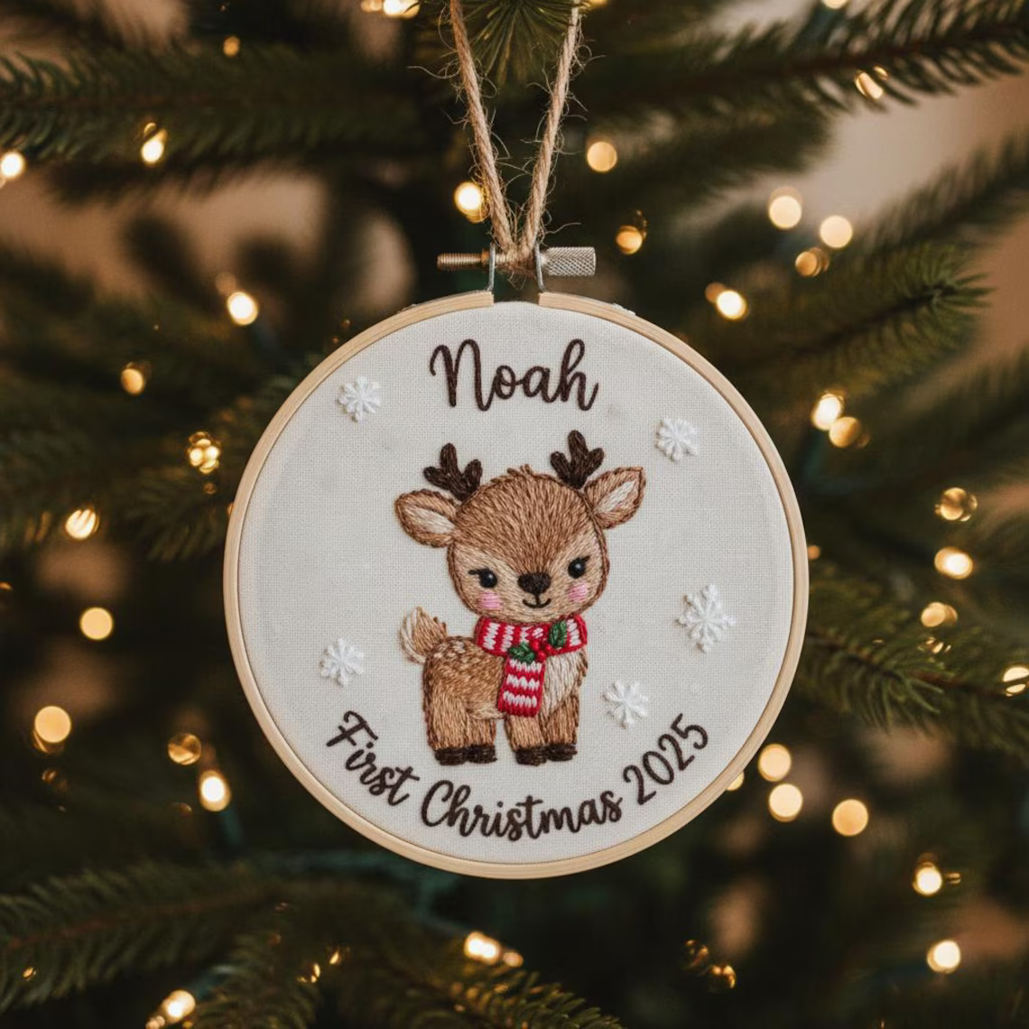 Personalized Baby’s First Christmas Train Embroidered Ornament | Custom Name