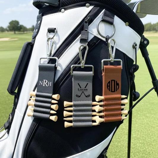 Personalized Leather Golf Bag Tag with Tees | Engraved Golf Gift for Men