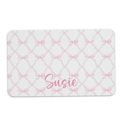 Personalized Name Desk Pad – Blue Hydrangea & Pink Bow Office Mat