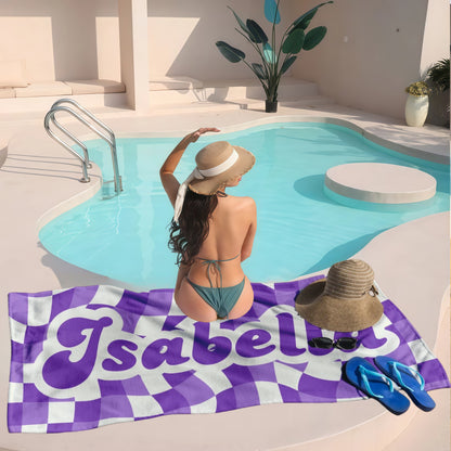 Personalized Retro Checker Beach Towel | Custom Kids & Bridesmaid Gifts