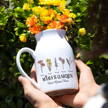 Personalized Birth Flowers Vase - Custom Family Names Vase/Pot/Mug, Plant Lover Gift