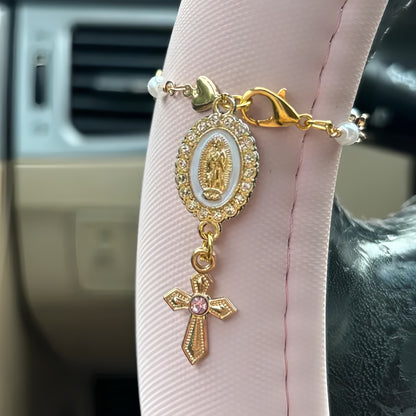 Heart Steering Wheel Rosary Charm - Custom Car Accessory