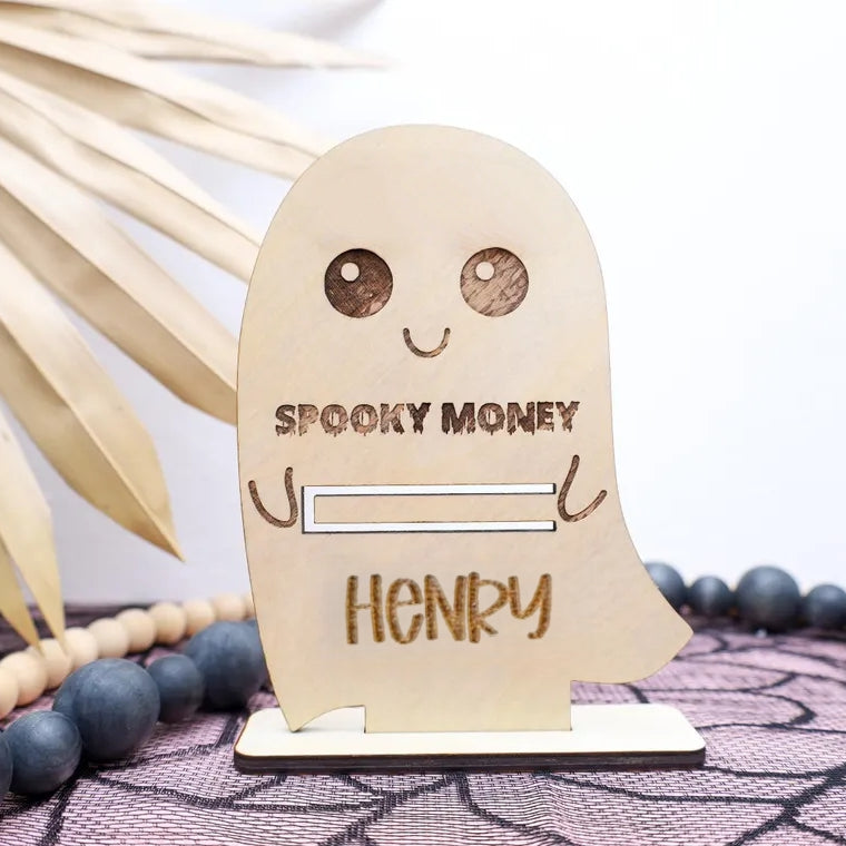 Personalized Halloween Wooden Tag | Boo Basket Name Tag & Money Holder
