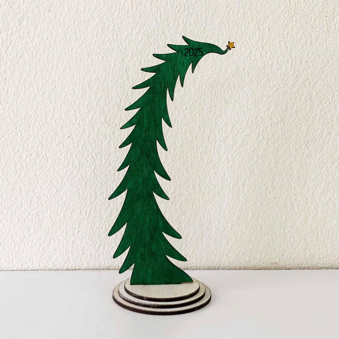 Personalized Cat on Christmas Tree Wooden Stand– Name & Year, 3D Layered Decor