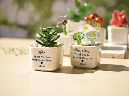 Personalisierter Sonnenblumen-Topf aus Buntglas als Geschenk