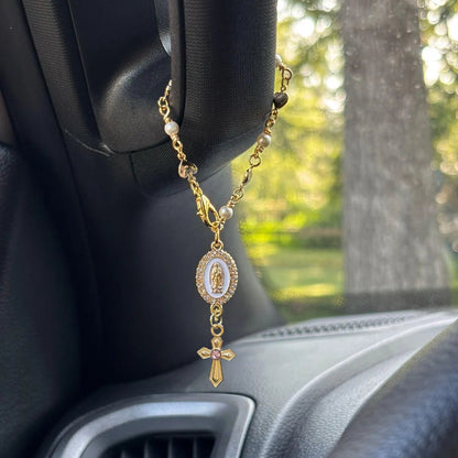 Heart Steering Wheel Rosary Charm - Custom Car Accessory