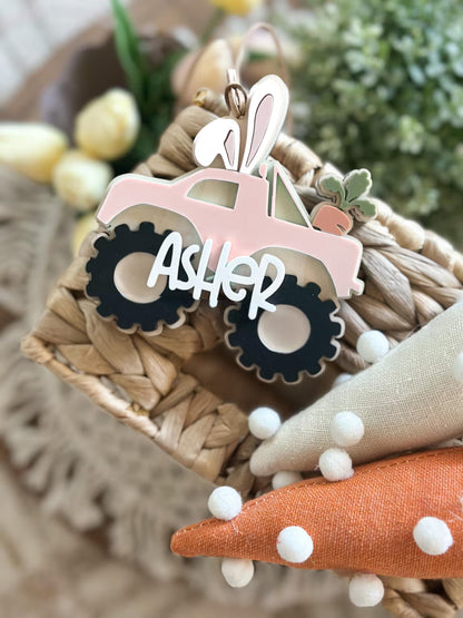 Personalized Easter Basket Bunny Truck Tag for Kids
