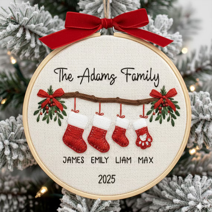 Personalized Family Christmas Ornament 2025 | Embroidered Stocking Gift