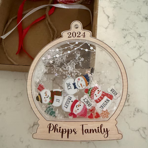 Custom Snowman Family Shaker Ornament 2025 | Personalized Christmas