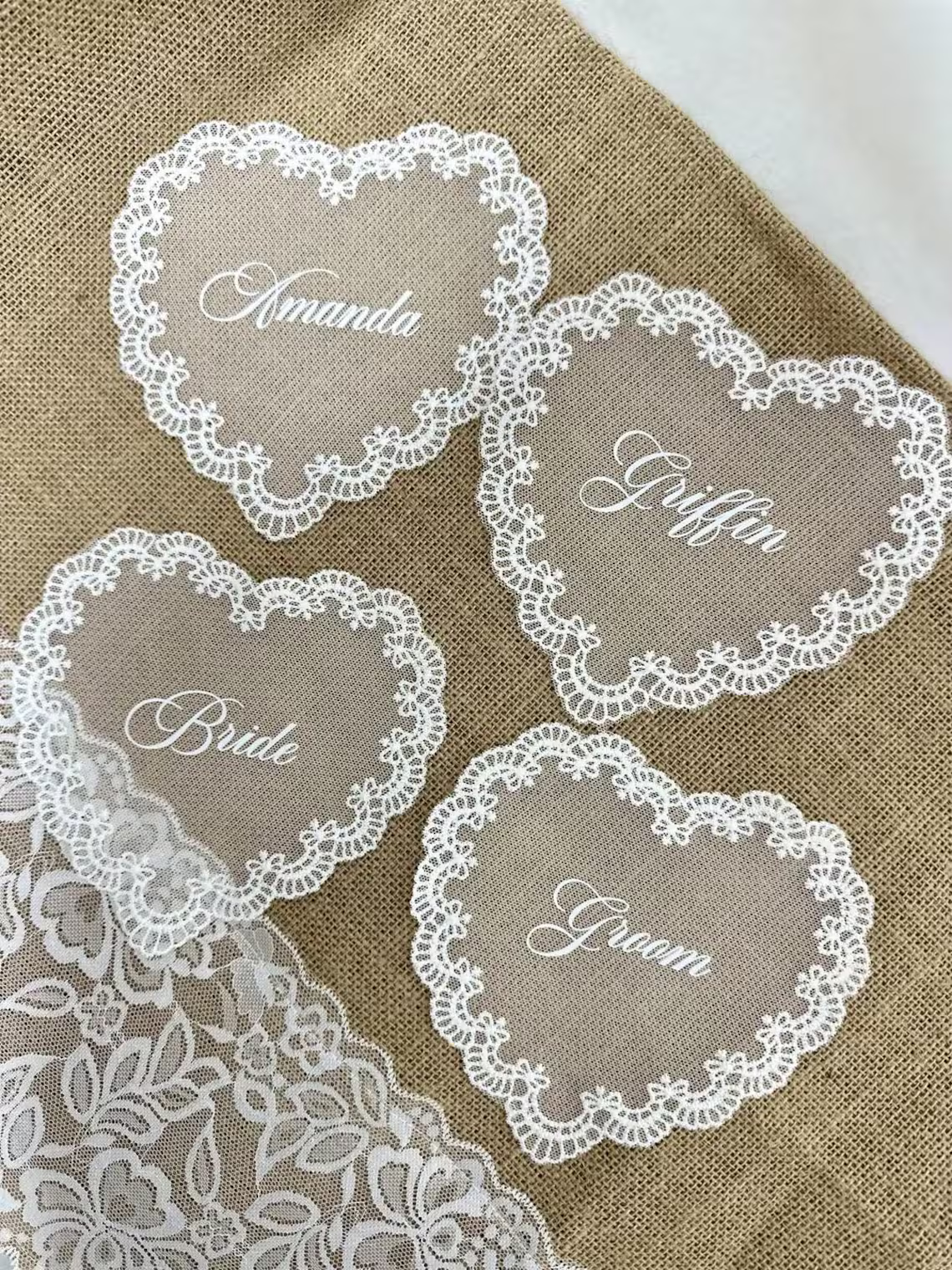 Custom Lace Wedding Place Cards – Personalized Guest Names