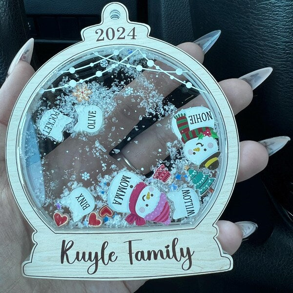 Custom Snowman Family Shaker Ornament 2025 | Personalized Christmas
