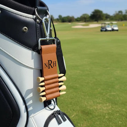 Personalized Leather Golf Bag Tag with Tees | Engraved Golf Gift for Men