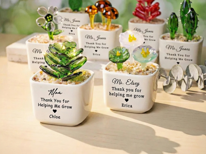 Personalisierter Sonnenblumen-Topf aus Buntglas als Geschenk