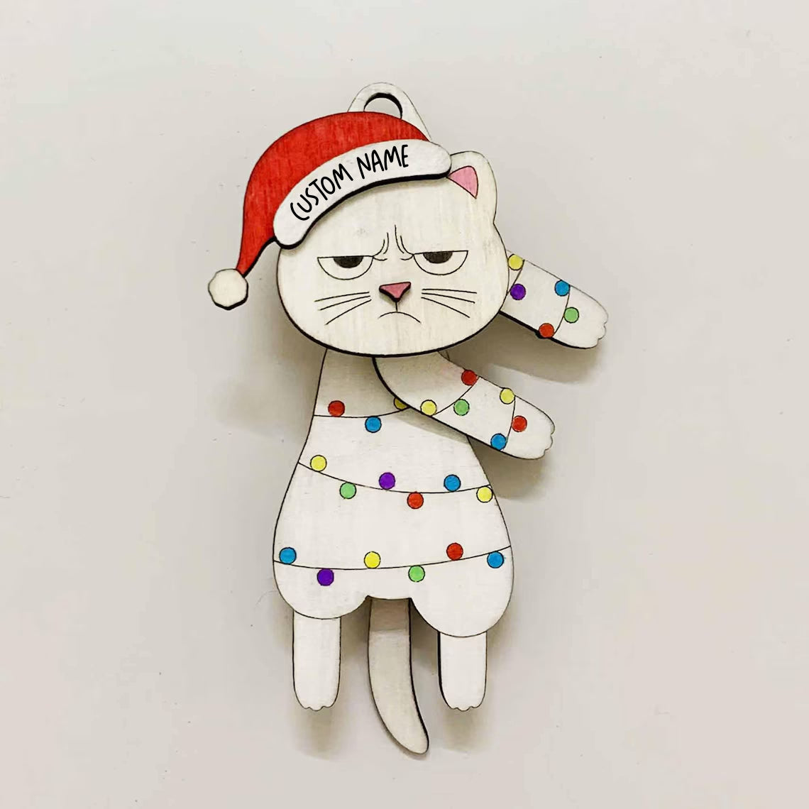 Personalized Cat on Christmas Tree Wooden Stand– Name & Year, 3D Layered Decor