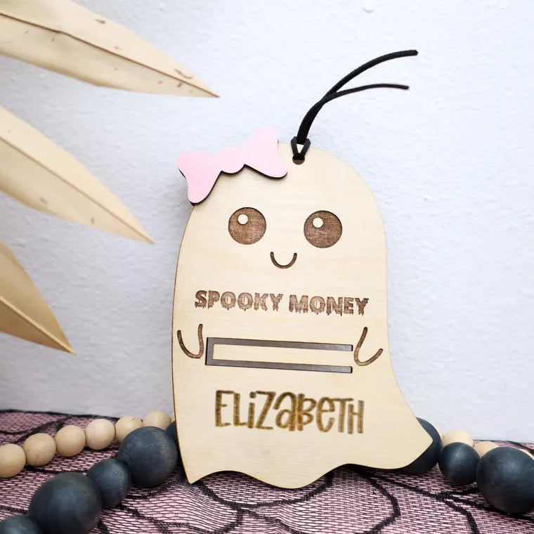 Personalized Halloween Wooden Tag | Boo Basket Name Tag & Money Holder