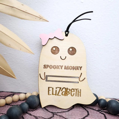 Personalized Halloween Wooden Tag | Boo Basket Name Tag & Money Holder