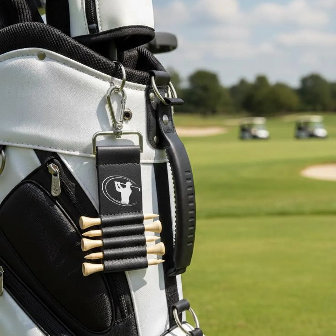 Personalized Leather Golf Bag Tag with Tees | Engraved Golf Gift for Men