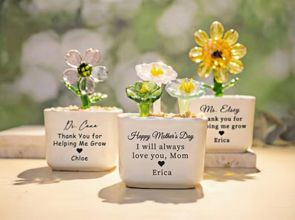Personalisierter Sonnenblumen-Topf aus Buntglas als Geschenk