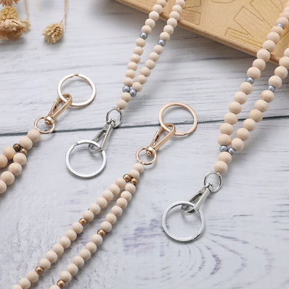 Personalized White & Wood Name Lanyard – Neutral Teacher Gift