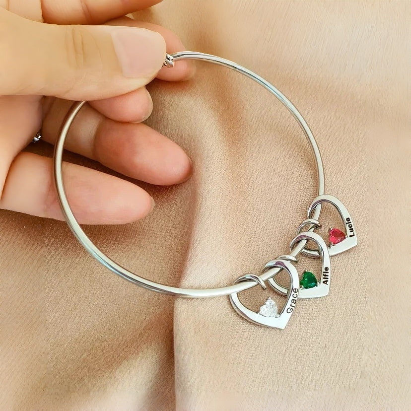 Personalized Birthstone Family Name Jewelry | Custom Heart Necklace or Bangle