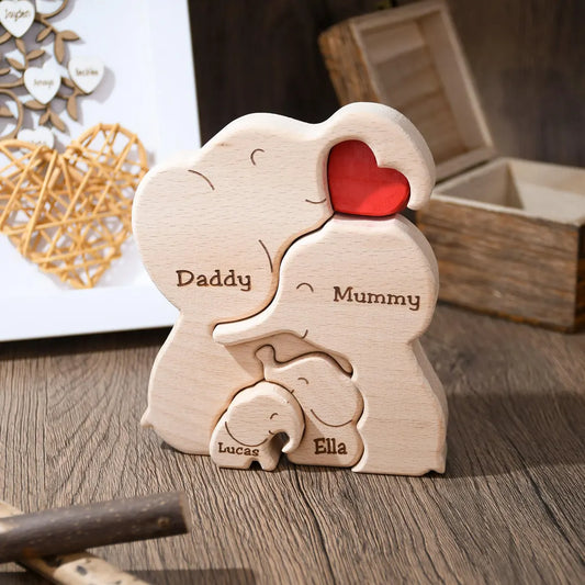 Wooden Elephant Family Puzzle | Personalized Animal Family Decor