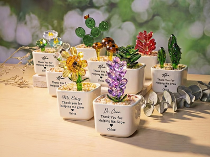 Personalisierter Sonnenblumen-Topf aus Buntglas als Geschenk