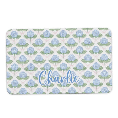 Personalized Name Desk Pad – Blue Hydrangea & Pink Bow Office Mat