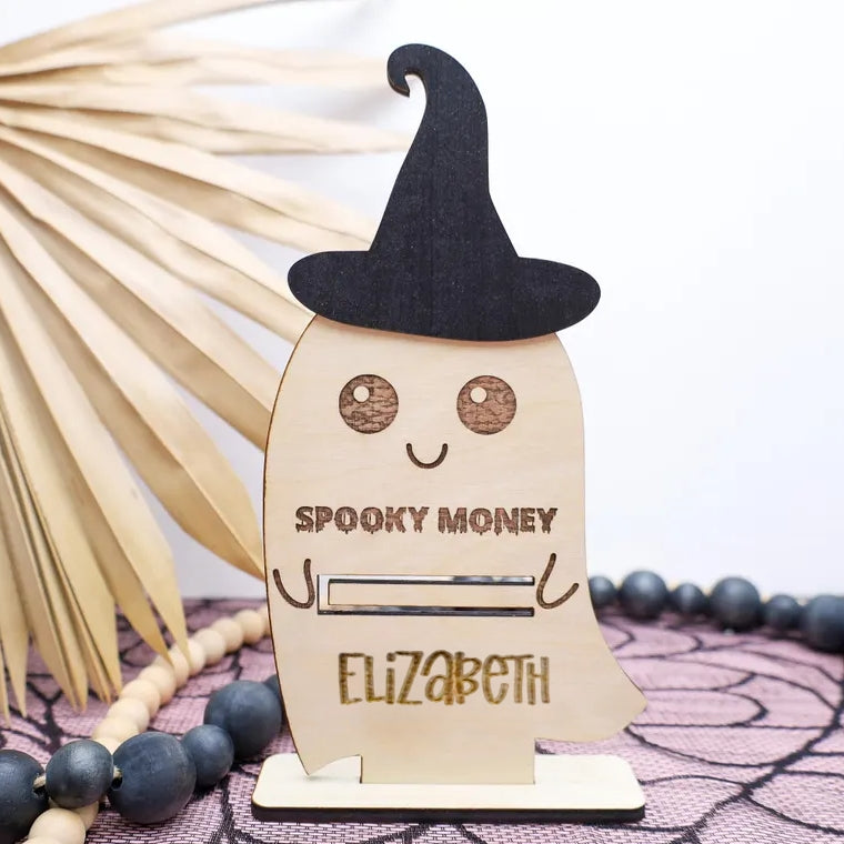 Personalized Halloween Wooden Tag | Boo Basket Name Tag & Money Holder