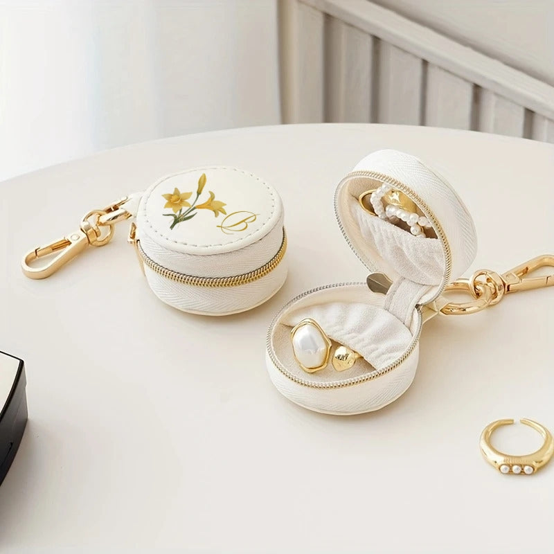 Personalized Mini Ring Holder – Birth Flower Travel Jewelry Case & Bridesmaid Gift