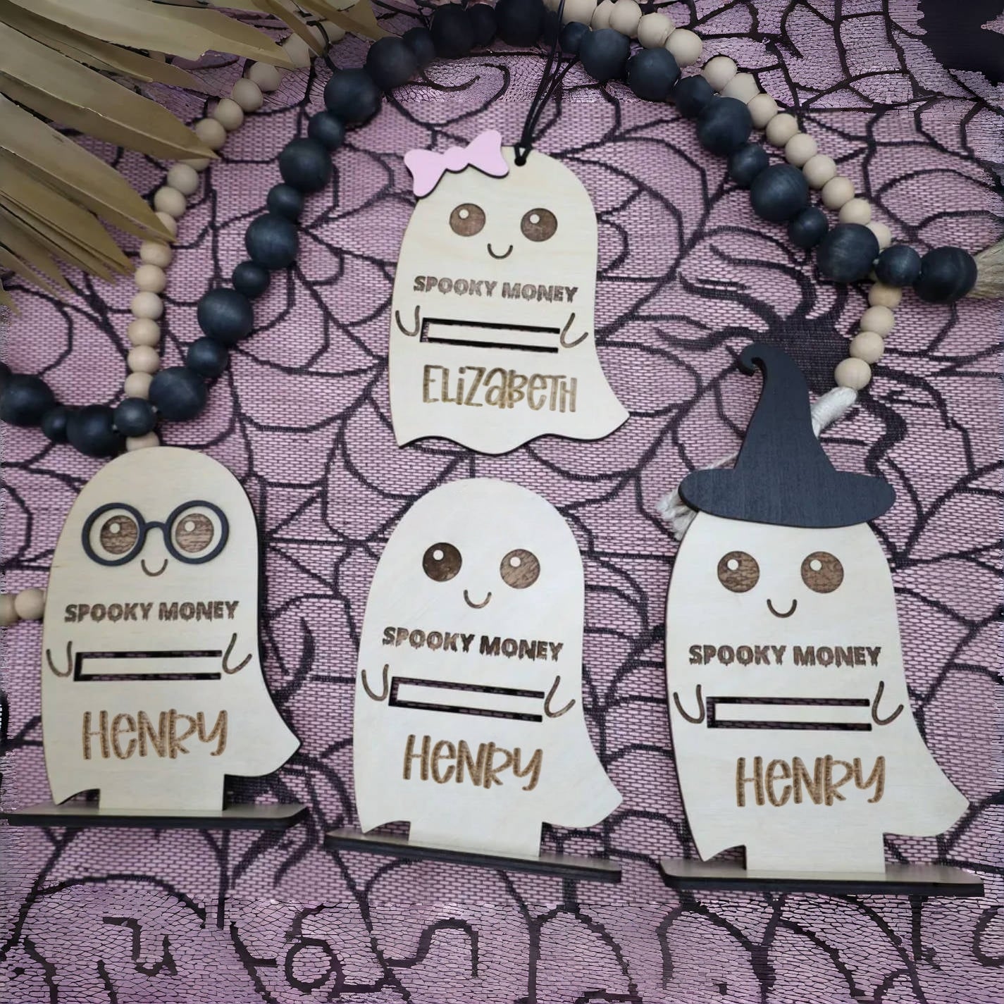 Personalized Halloween Wooden Tag | Boo Basket Name Tag & Money Holder