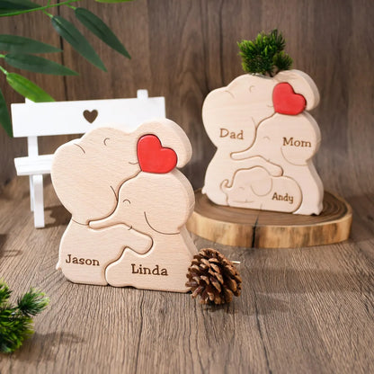 Wooden Elephant Family Puzzle | Personalized Animal Family Decor