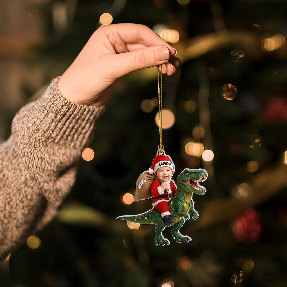 Personalized  Acrylic Dinosaur Christmas Ornament – Kids Photo Keepsake 2025