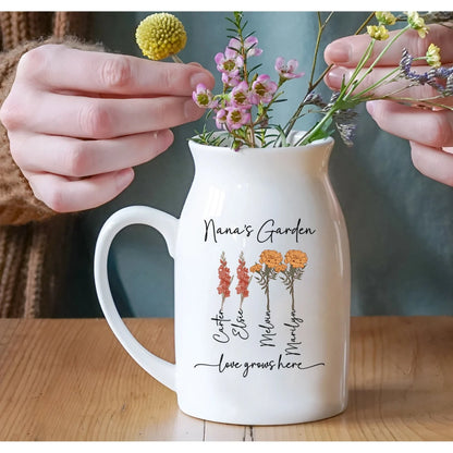 Personalized Birth Flowers Vase - Custom Family Names Vase/Pot/Mug, Plant Lover Gift