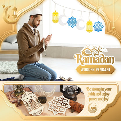 Wooden Ramadan Kareem Pendant | Moon & Star Eid Decoration