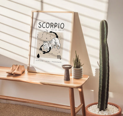 Libra Cat Astrology Print – Boho Zodiac Star Sign Wall Art (Unframed)
