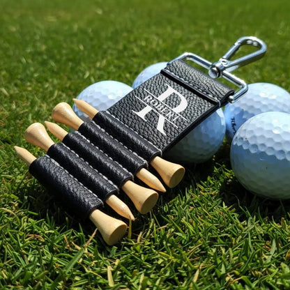 Personalized Leather Golf Bag Tag with Tees | Engraved Golf Gift for Men