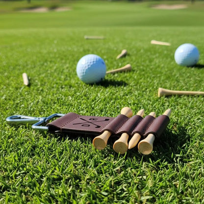 Personalized Leather Golf Bag Tag with Tees | Engraved Golf Gift for Men