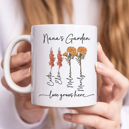 Personalized Birth Flowers Vase - Custom Family Names Vase/Pot/Mug, Plant Lover Gift