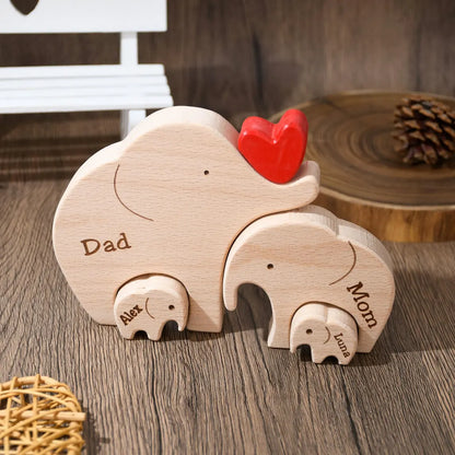 Wooden Elephant Family Puzzle | Personalized Animal Family Decor