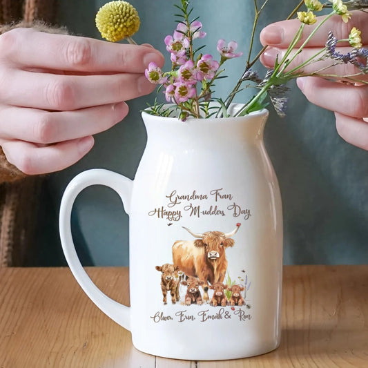 Personalized Highland Cow Vase | Custom Ceramic Flower Vase Gift