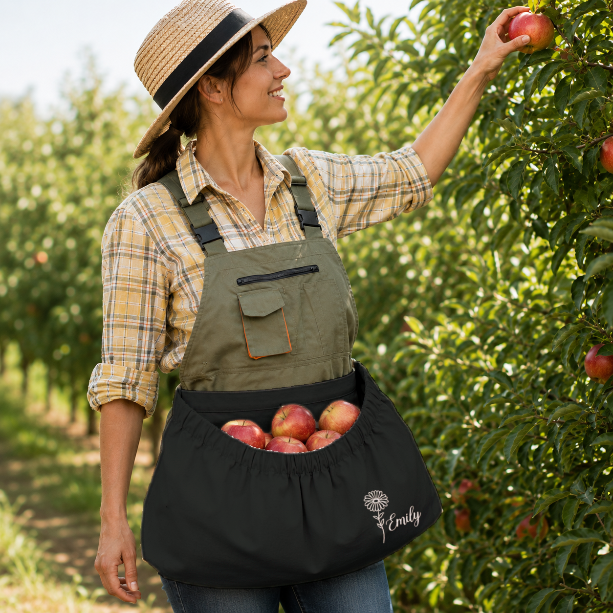 Personalized Gardening Apron with Harvest Pocket | Custom Embroidered Birth Flower