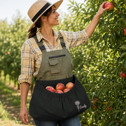 Personalized Gardening Apron with Harvest Pocket | Custom Embroidered Birth Flower
