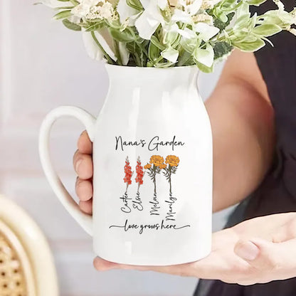 Personalized Birth Flowers Vase - Custom Family Names Vase/Pot/Mug, Plant Lover Gift