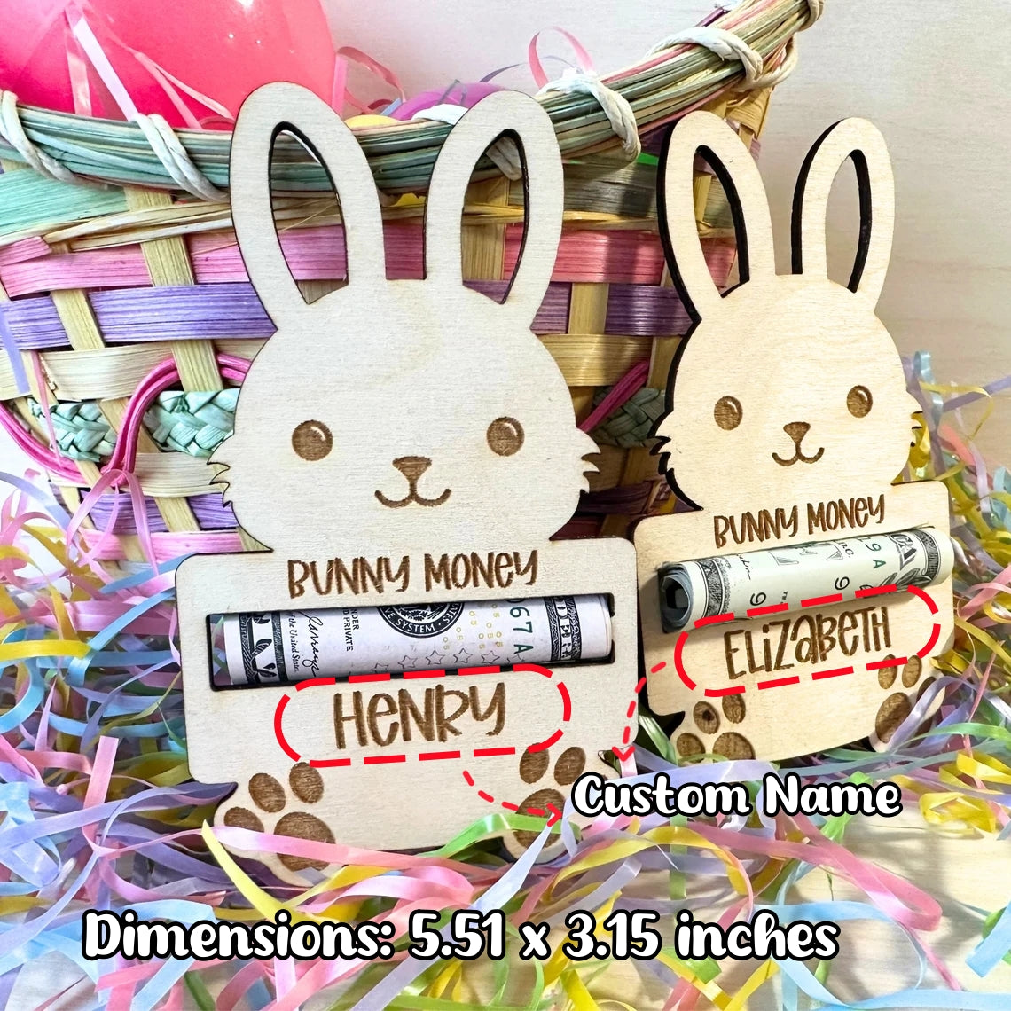 Personalized Easter Bunny Money Holder| Easter Basket Stuffer| Easter Basket Tag