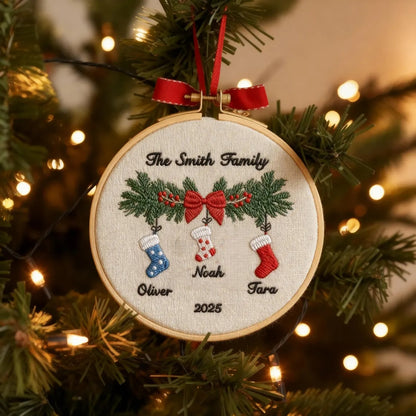 Personalized Family Christmas Embroidery Ornament 2025 | Stockings on Mantel
