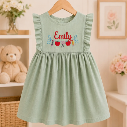 Personalized Girls Back to School Embroidered Name Dress | First Day School Outfit